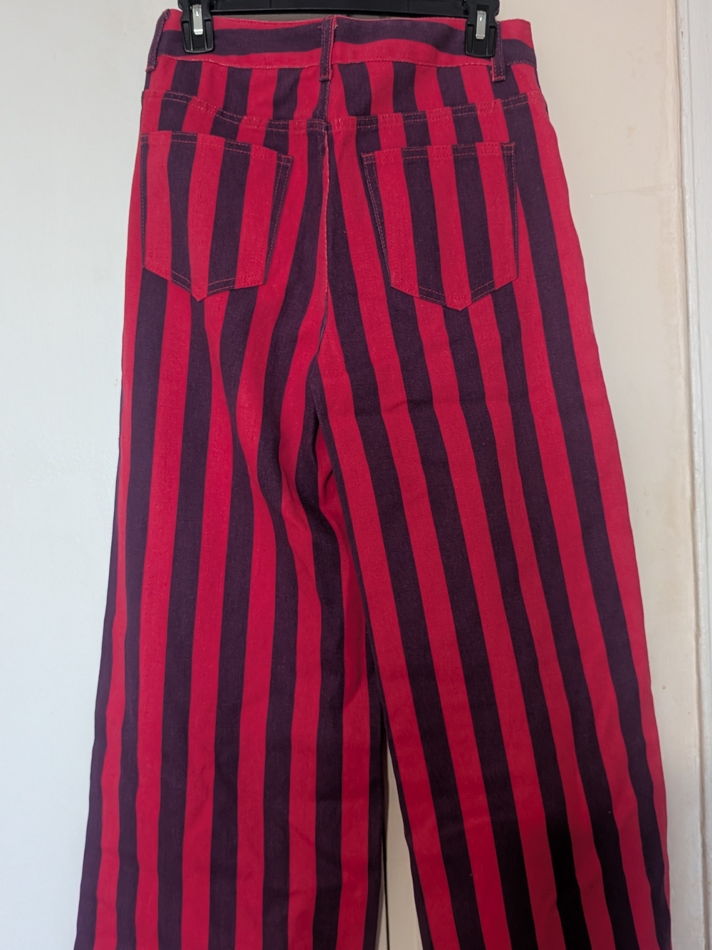 Bold Red and Purple Striped High-Waist Pants - Picture 4 of 4